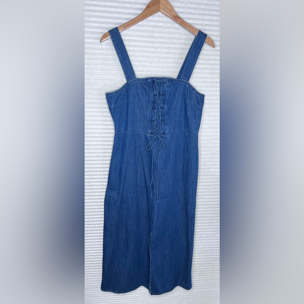 GAP Denim Women's Size 10 Blue Tank Corset Top Midi Dress Dark Wash NEW - Picture 2 of 14